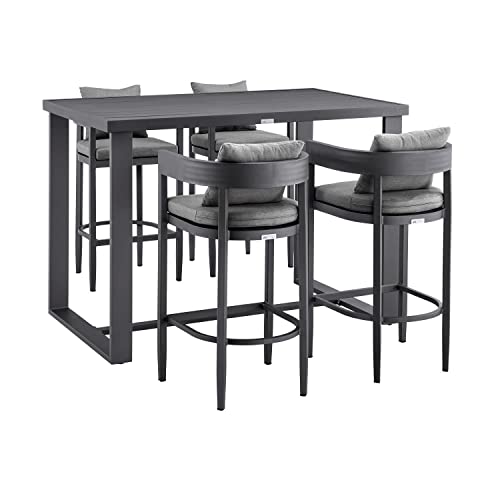 Armen Living Menorca Outdoor Patio 5-Piece Aluminum Bar Set Grey