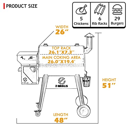 Z GRILLS Upgrade 8-in-1 Wood Pellet Grill & Smoker with PID 2.0 Controller, LCD Screen, 697 sq in, Meat Probes, Rain Cover Black/Brown