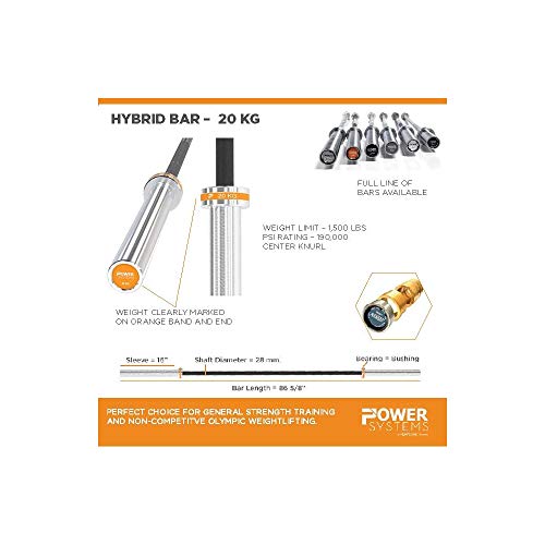 Power Systems Men's 20kg Hybrid Bar - Black Zinc and Stainless Steel Construction Silver