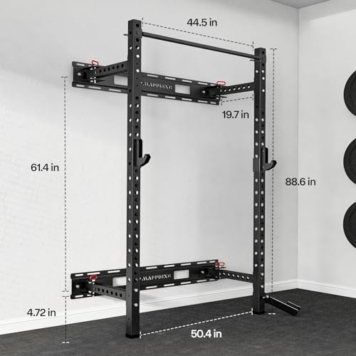 SkiPack Folding Squat Rack Wall Mounted with Weight Bench Black