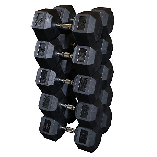 Body-Solid Rubber Coated Hexagon Dumbbells Black