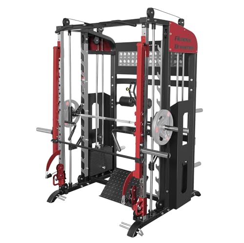 Fitness Dreamer Home Gym Smith Machine for Upper Body Strength Training Equipment and Leg Developer Red