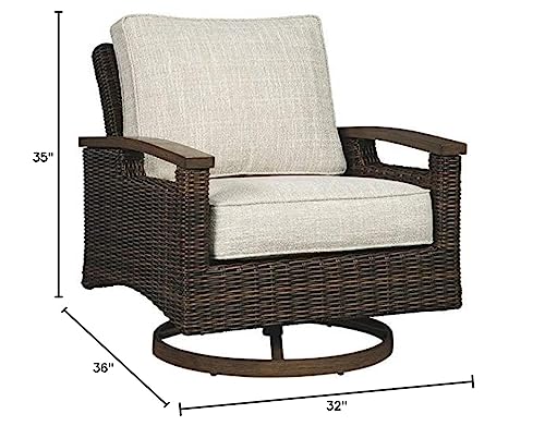 BOWERY HILL Transitional Swivel Patio Wicker Arm Chair Set of 2 Brown