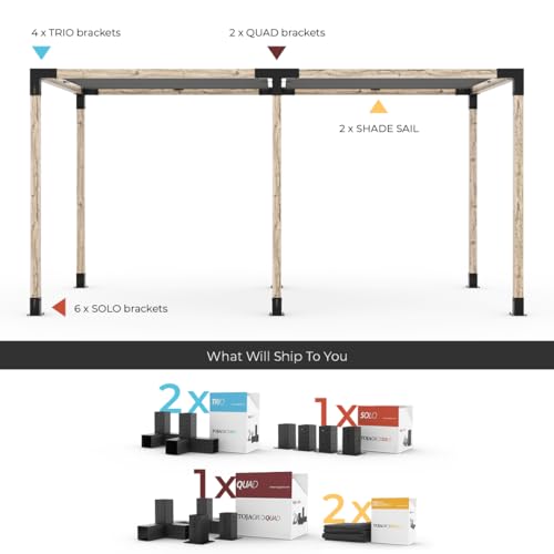 TOJAGRID Double Pergola Kit with 2 Shade Sails for 4x4 Wood Posts 12x16 Black