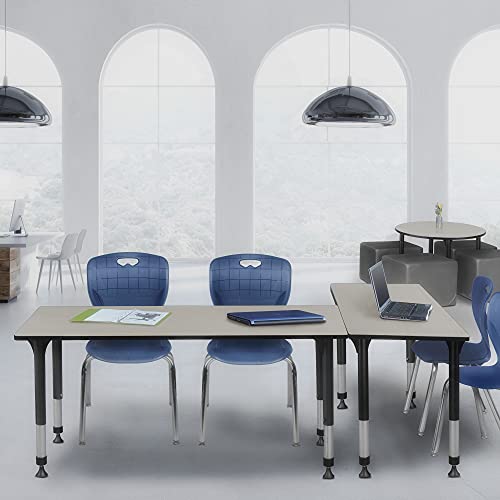 Regency Kee Height Adjustable Classroom Table Set with Two 18" Andy Chairs, 72" x 24", Maple/Navy