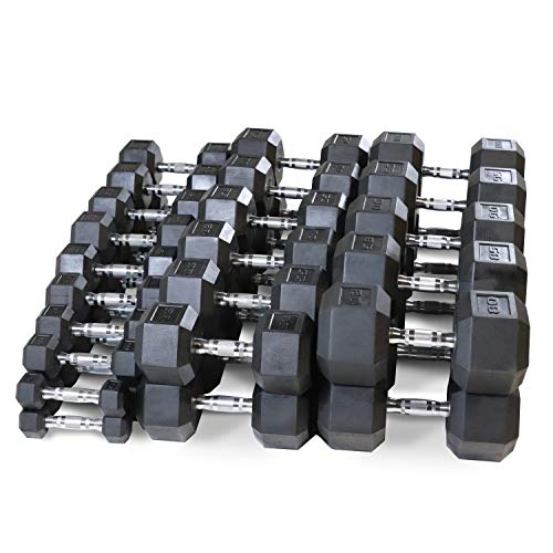 WF Athletic Supply Rubber Coated Hex Dumbbell Set - Multiple Choices Available - 5-100LB Dumbbells Only