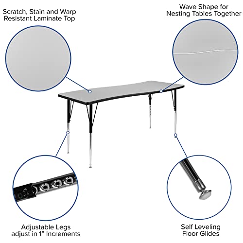 Flash Furniture Wren Rectangular Wave Grey Activity Table Adjustable Legs