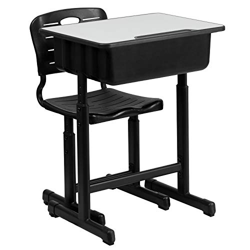 Classroom Essentials Adjustable Height Student Desk and Chair Set Grey
