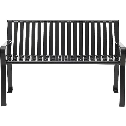 Global Industrial 4 ft. Outdoor Park Bench with Back, Vertical Steel Slat Black