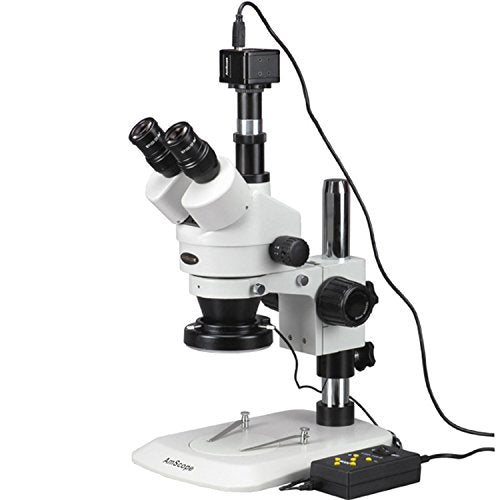AmScope Digital Trinocular Stereo Zoom Microscope with LED Light Multi