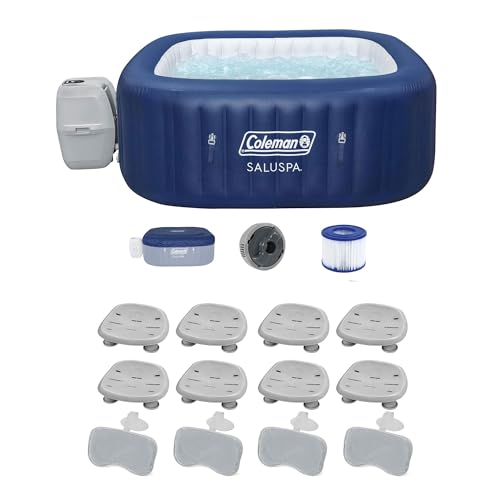 Bestway Coleman Hawaii AirJet Inflatable Hot Tub with EnergySense Cover Blue + SaluSpa Spa Seat 6 Pack + SaluSpa Pillows 3 Pack