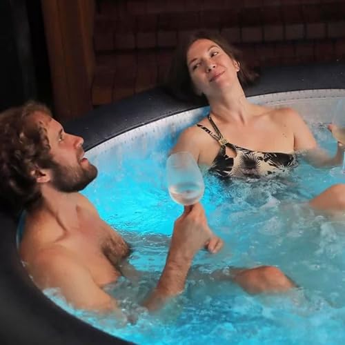 M Spa Urban Series Aurora Round Inflatable Outdoor Spa with LED Lights Black