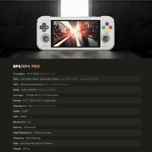HSJFS Retroid Pocket 4Pro Retro Game Console 4.7in 8G/128G Crystal