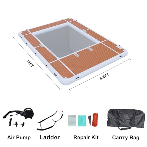 AIRMAT FACTORY Inflatable Floating Dock Swim Air Dock Platform 13x10FT As Picture