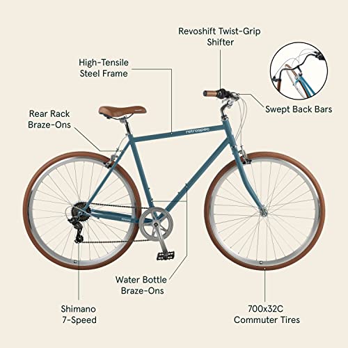 Retrospec Kinney 7-Speed City Bike High-Tensile Steel Commuter Bicycle Coastal Blue