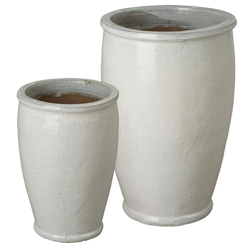 Emissary Distressed White Stoneware Round Planters Set of 2 18in x 27in
