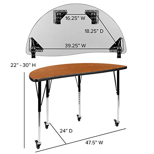 Flash Furniture Emmy Mobile Oval Wave Activity Table Set with Student Stack Chairs Oak