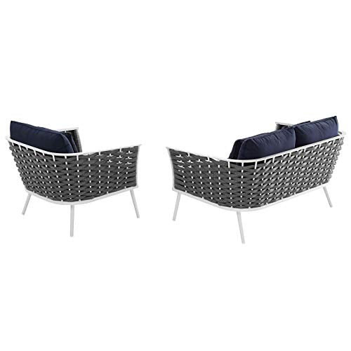Modway Stance Outdoor Patio Aluminum Loveseat and Armchair White Navy