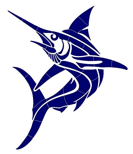 Custom Mosaics, Inc. Tribal Marlin Porcelain Swimming Pool Mosaic 60" x 49" Blue
