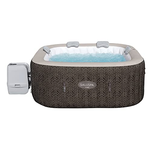 Bestway SaluSpa AirJet Inflatable Hot Tub Square Portable Outdoor Spa Brown Wicker