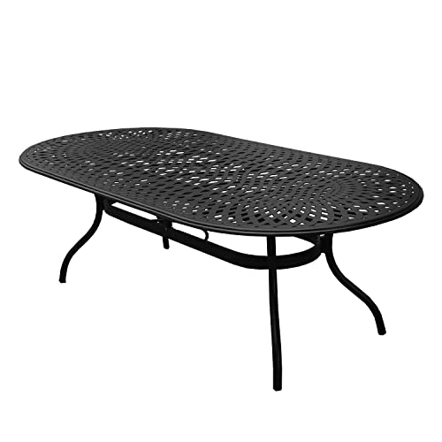 Oakland Living Modern Outdoor Mesh Lattice Aluminum 95-in Large Oval Patio Dining Set Black