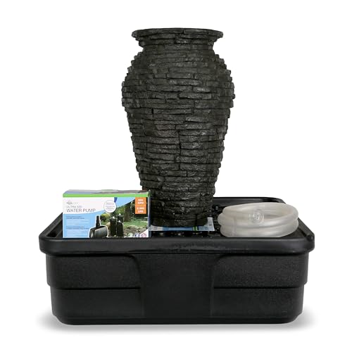 Aquascape 24 Inch Stacked Urn Kit Outdoor Fountain Slate Gray