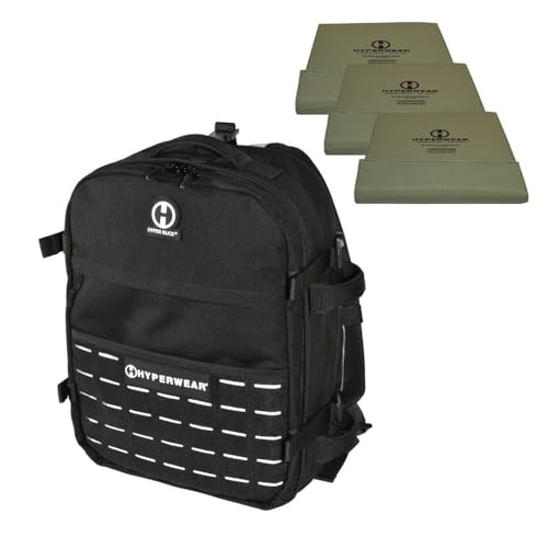 HYPERWEAR Hyper Ruck Backpack - 3 Rucking Plates/Laptop Sleeves - Weight Vest Fitness Day Pack, 20L Black Silver