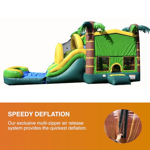 JumpOrange Commercial Inflatable Tropical Aloha Bounce House with Slide and Blower Aloha Tropical Mega 5-in-1 Wet/Dry Combo