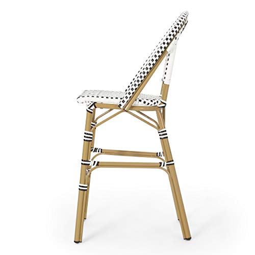 Christopher Knight Home Kinner Outdoor Barstool Black White Bamboo Print Finish