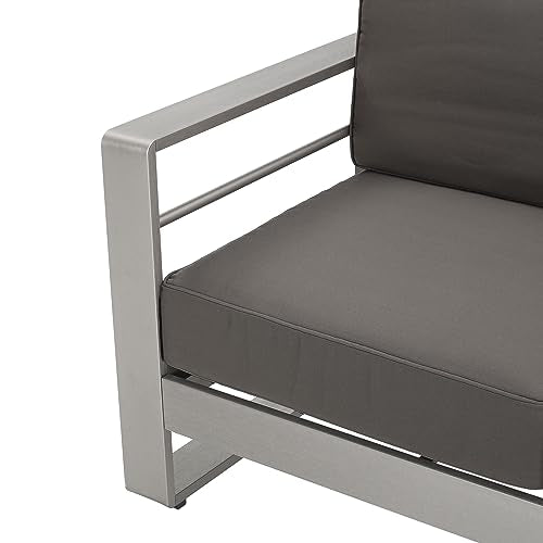 Christopher Knight Home Cape Coral Outdoor 6-Seater Aluminum Conversation Set Silver + Khaki
