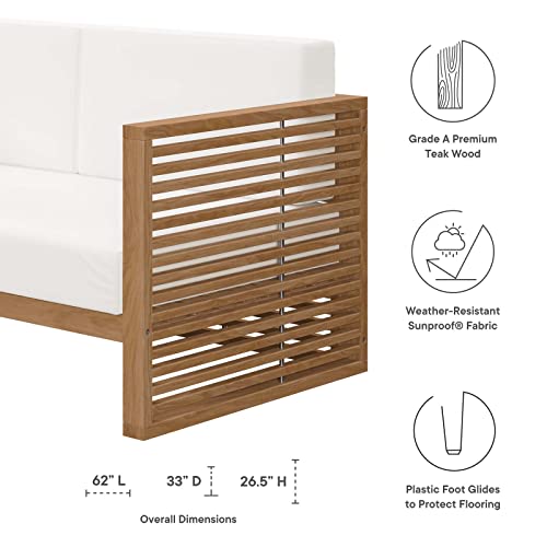 Modway Carlsbad Teak Wood Outdoor Patio Loveseat Natural White