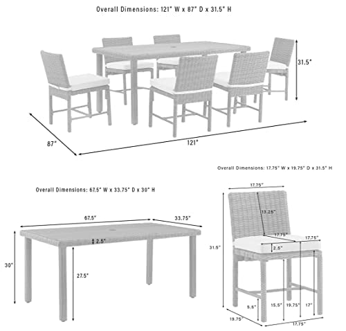 Crosley Furniture Bradenton 7-Piece Outdoor Dining Set Weathered Brown with Sand Cushions
