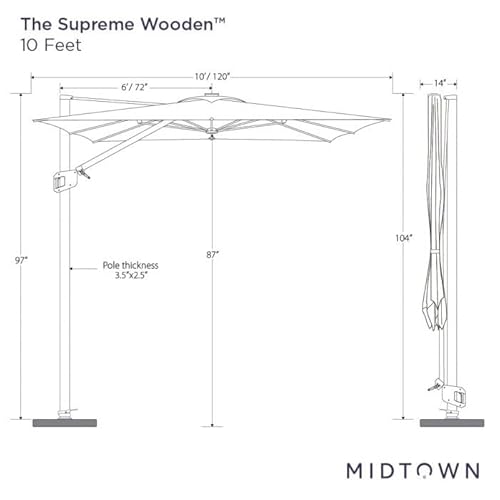 Midtown Umbrellas 10x10 Ft Outdoor Cantilever Patio Umbrella Sunbrella Black & White