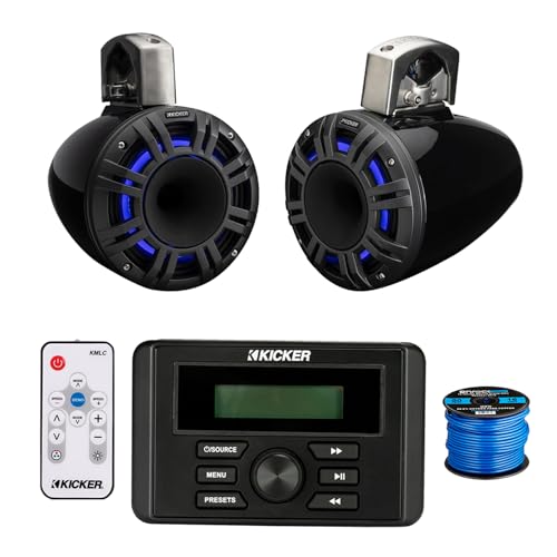 KICKER All-Weather Marine USB Bluetooth AM/FM Receiver with 2X 6.5" 300W Multicolor LED Speakers Black