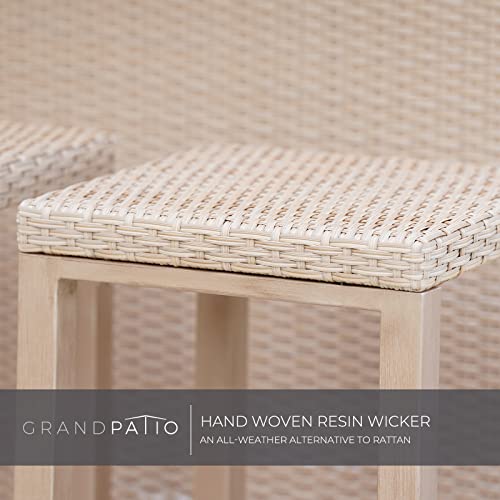 Grand Patio Outdoor Tiki Bar Set with Widen Ceramic Top, Phuket 3-Piece Wicker Islander Tiki Bar and 2 Stools, Tan
