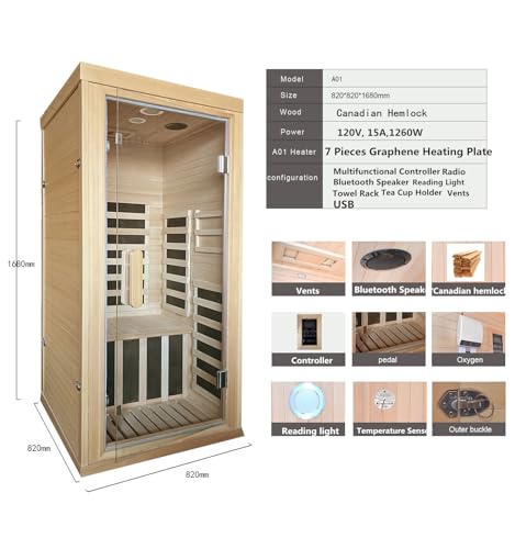 Kang Share Infrared Sauna Room for Home 1 Person 1260W, 7-Piece Graphene Carbon Heating Plate Dry Sauna