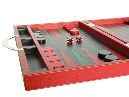 Zaza & Sacci Leather Backgammon Set 15" Travel Attache Case Red
