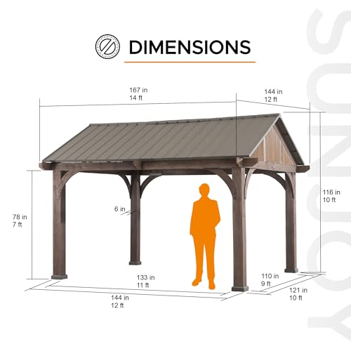 SummerCove Hardtop Gazebo 12x14 ft Brown Cedar Wood Frame