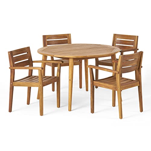 Christopher Knight Home Keth Outdoor 5 Piece Acacia Wood Dining Set Teak Finish