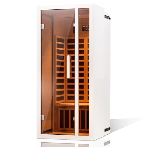 Vanity Art 2024 Far Infrared Sauna 1 Person Hemlock Wood Low EMF 6 Heating Panels 1660 Watt Bluetooth LCD LED Lights