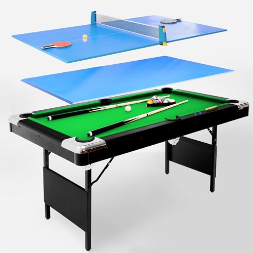 AiAigpt Premium 5.5 Ft Pool Table Green Velvet Cloth MDF Black+Blue