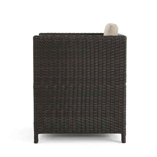 Benzara Outdoor Dining Chair Set of 2 Modern Iron Dark Brown Wicker Brown Beige