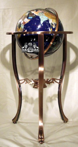 Unique Art Since 1996 37" 3-Leg Copper Floor Standing Blue Lapis Gemstone Globe