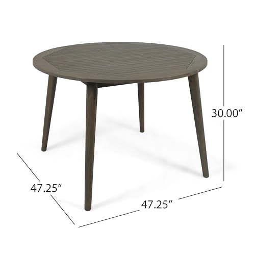 Christopher Knight Home Casa Outdoor Acacia Wood 5 Piece Dining Set with Round Table and Cushions Gray + Dark Gray