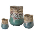 Emissary 22in. L x 30in. H Reef Teal Stoneware Round Planters Set of 3