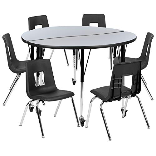 Flash Furniture Emmy Mobile Activity Table Set with Student Stack Chairs Grey