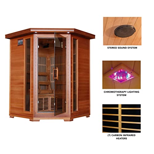Blue Wave Radiant Saunas BSA1312 3-Person Cedar Corner Infrared Sauna
