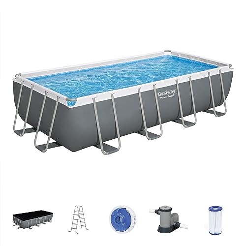 Bestway Power Steel Rectangular Metal Frame Swimming Pool Set Gray