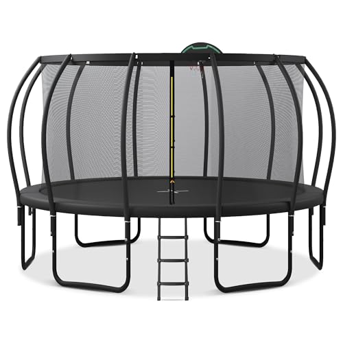 Livavege 15FT Trampoline with Safety Enclosure and Basketball Hoop Black-ArcPole