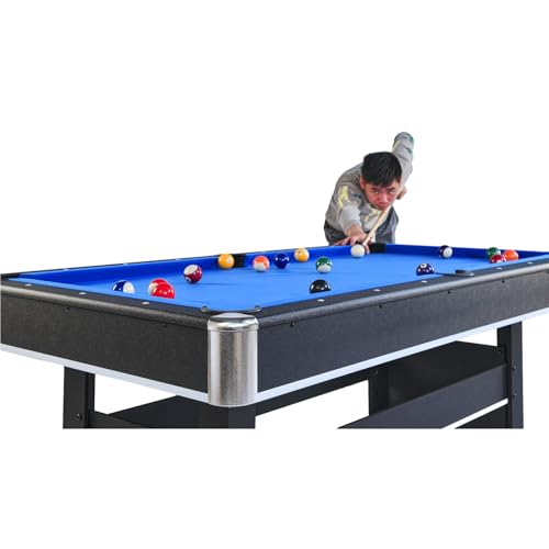 Voohek 6ft Billiard Table with Table Tennis Top and Accessories Black+Blue